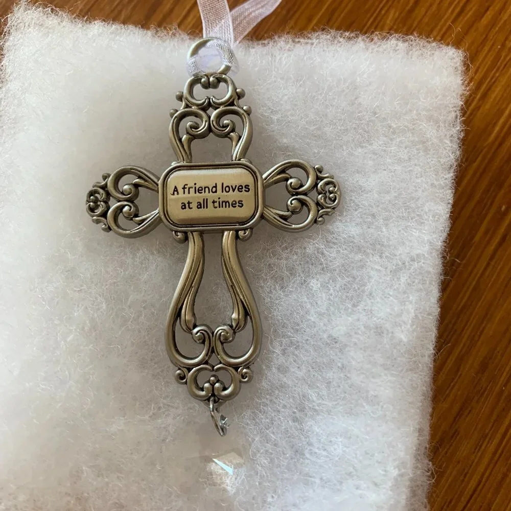 Silver Friendship Cross with Ribbon for Hanging - NWOT